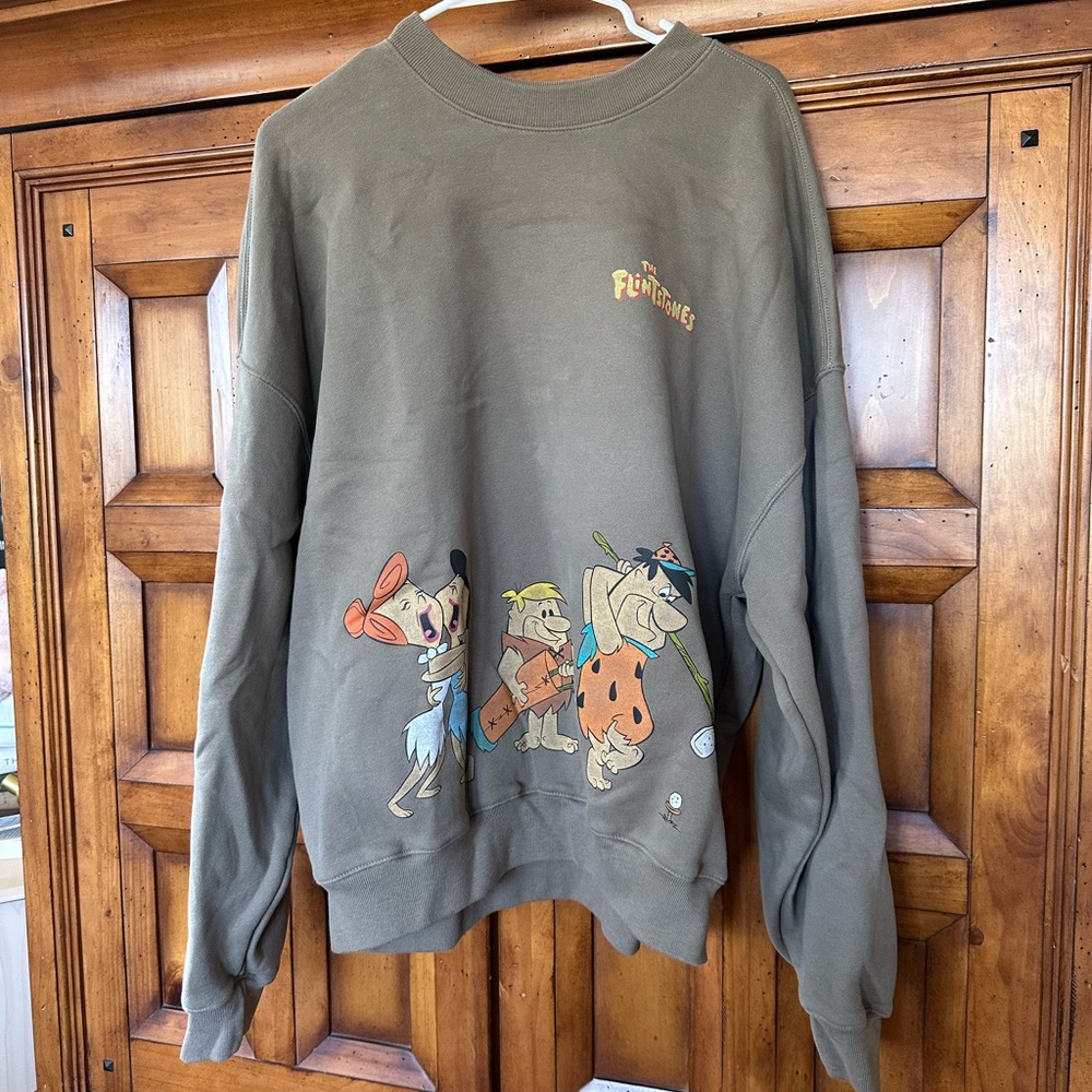 Hollister Olive Flintstones Graphic Crewneck Sweater